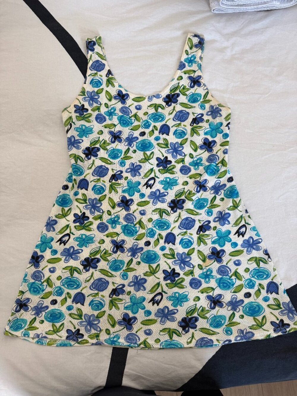 Blue Green Floral Sleeveless Mini Dress Sz L